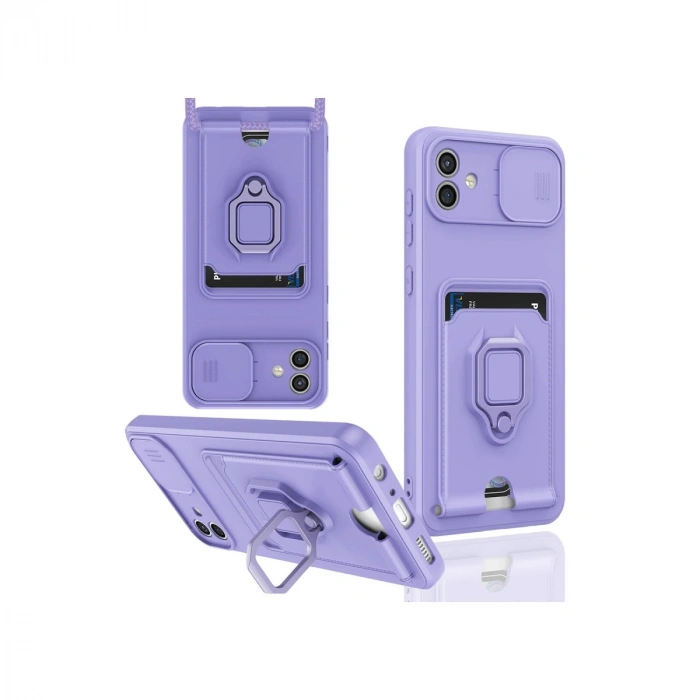 Samsung Galaxy A05 Kılıf Zuma Kartvizitli Yüzüklü Silikon - Lila