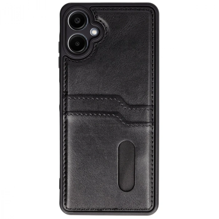 Samsung Galaxy A06 Kılıf Sara Kartvizitli Deri Kılıf - Siyah