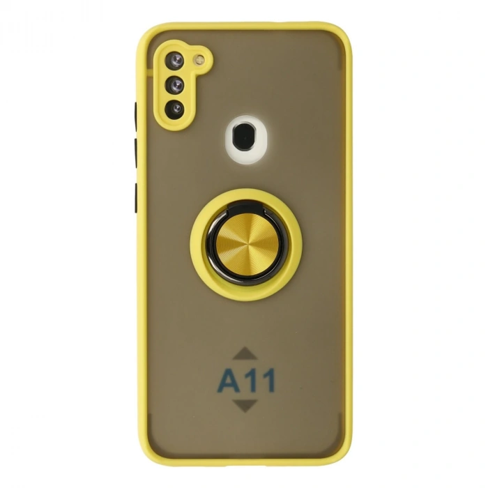 Samsung Galaxy A11 Kılıf Montreal Yüzüklü Silikon Kapak - Sarı