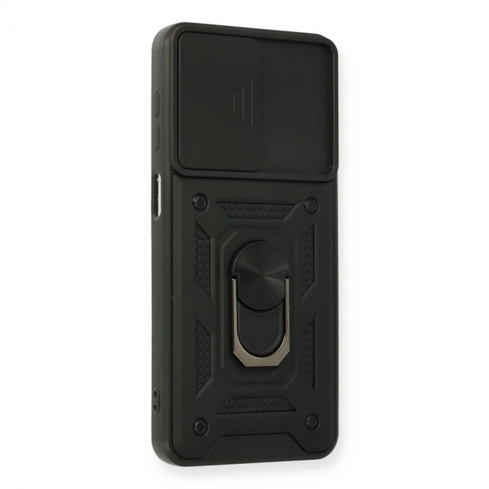 Samsung Galaxy A12 Kılıf Pars Lens Yüzüklü Silikon - Siyah