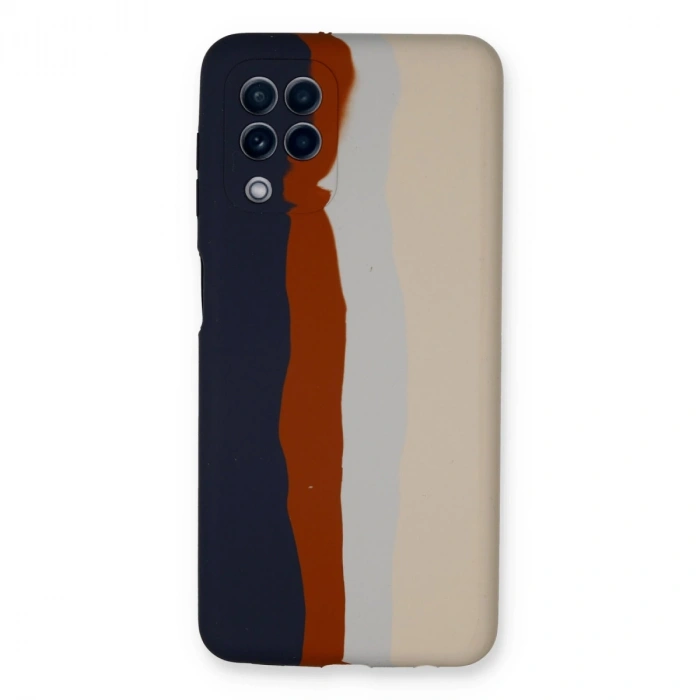 Samsung Galaxy A22 Kılıf Ebruli Lansman Silikon - Lacivert-krem