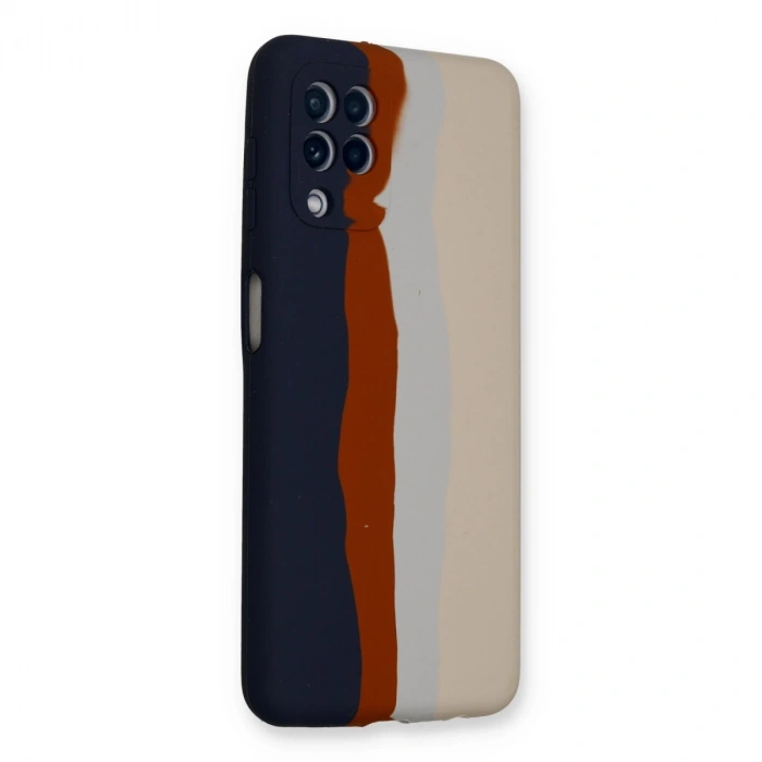 Samsung Galaxy A22 Kılıf Ebruli Lansman Silikon - Lacivert-krem