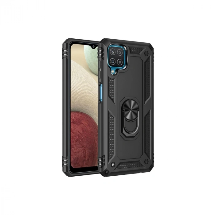 Samsung Galaxy A22 Kılıf Sofya Yüzüklü Silikon Kapak - Siyah