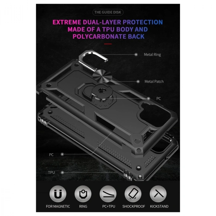 Samsung Galaxy A22 Kılıf Sofya Yüzüklü Silikon Kapak - Siyah