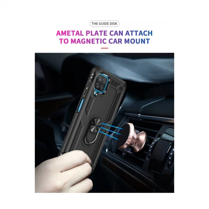 Samsung Galaxy A22 Kılıf Sofya Yüzüklü Silikon Kapak - Siyah