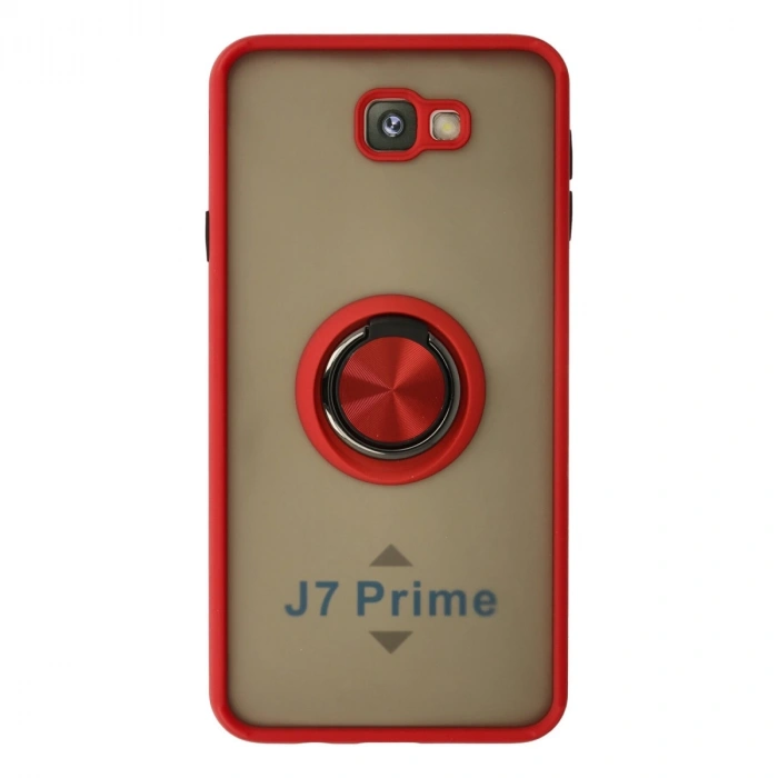 Samsung Galaxy J7 Prime Kılıf Montreal Yüzüklü Silikon Kapak - Kırmızı