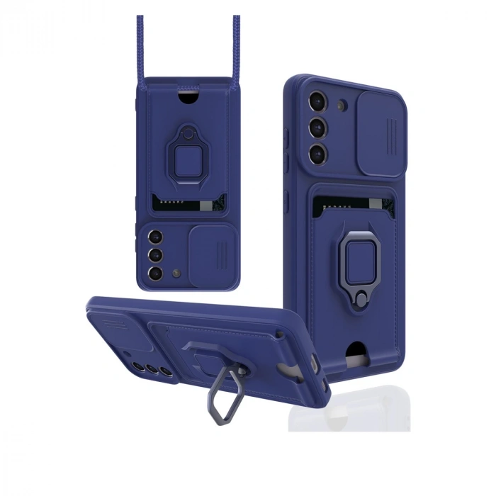 Samsung Galaxy S21 Fe Kılıf Zuma Kartvizitli Yüzüklü Silikon - Lacivert