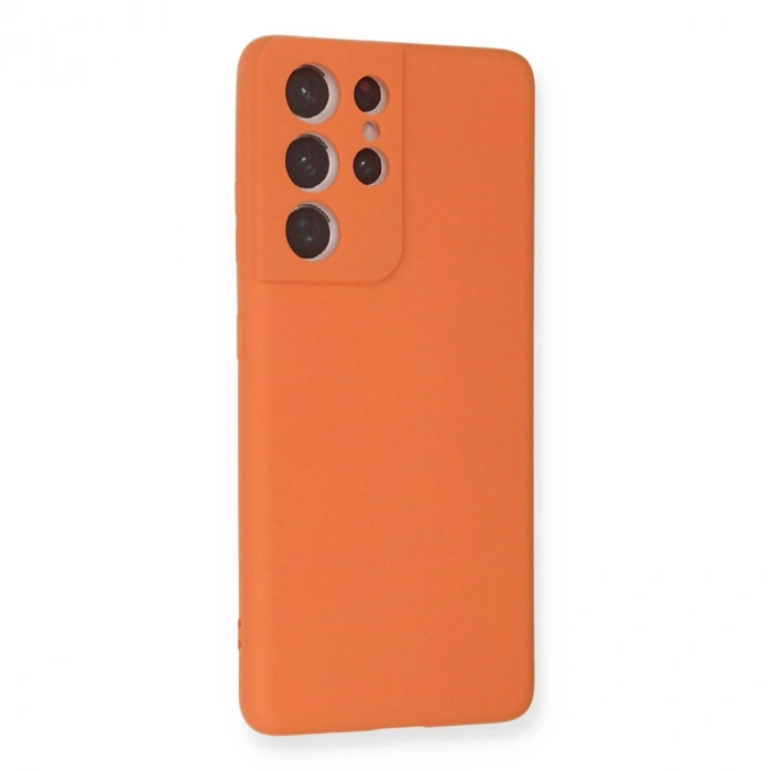 Samsung Galaxy S21 Ultra Kılıf Nano İçi Kadife Silikon - Turuncu