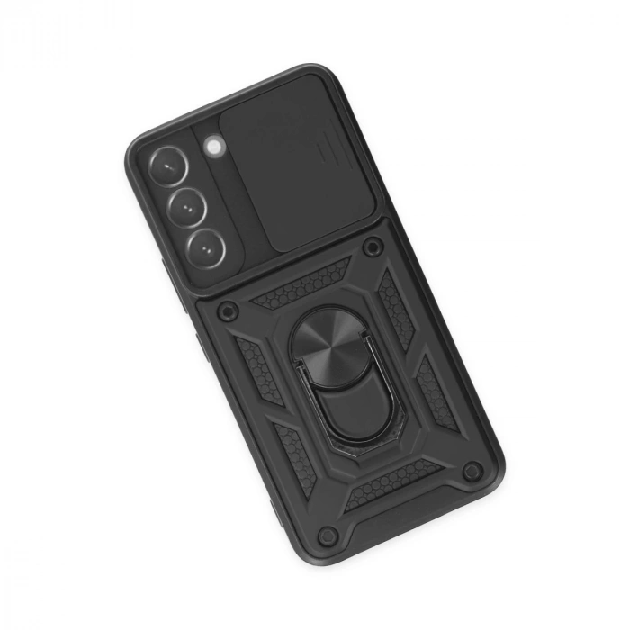 Samsung Galaxy S22 Kılıf Pars Lens Yüzüklü Silikon - Siyah