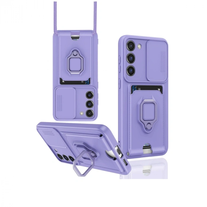 Samsung Galaxy S24 Plus Kılıf Zuma Kartvizitli Yüzüklü Silikon - Lila