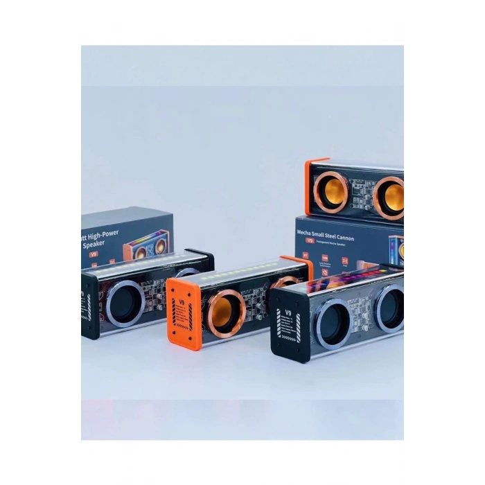 Şeffaf Mecha Müzik Tws Stereo Rgb İşıklı Hoparlör Kablosuz Bluetooth 5.0 Taşınabilir Hoparlör V9