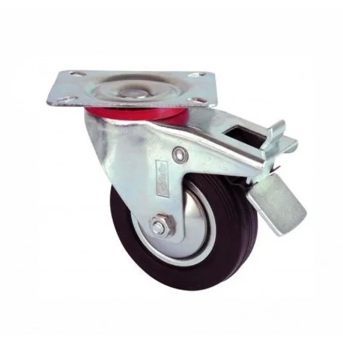 Servis Tekeri - Tablalı Frenli Siyah Döner - Çap 80 Mm