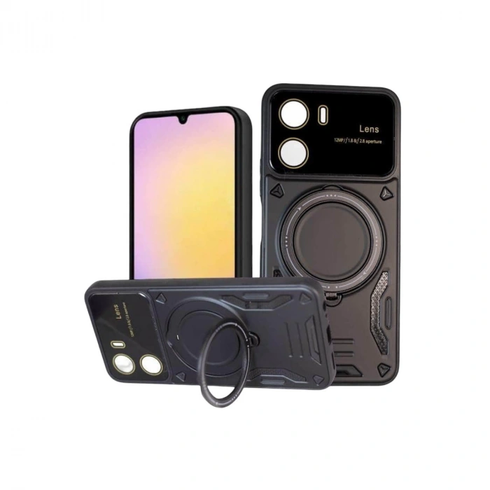 Vivo Y16 Kılıf Joy Lens Standlı Kapak - Siyah