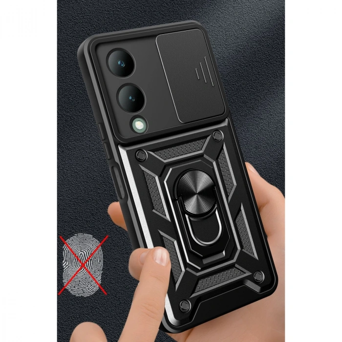 Vivo Y17s Kılıf Pars Lens Yüzüklü Silikon - Gümüş