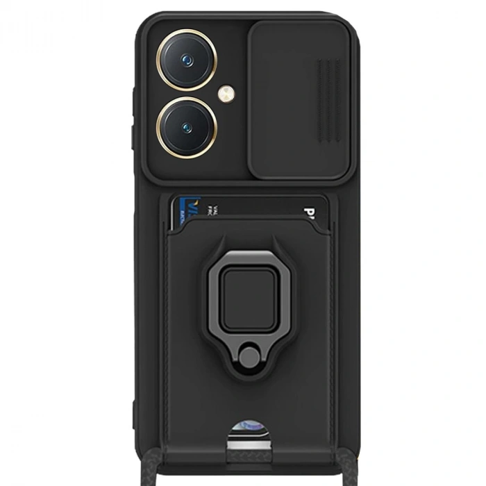 Vivo Y27 Kılıf Zuma Kartvizitli Yüzüklü Silikon - Siyah