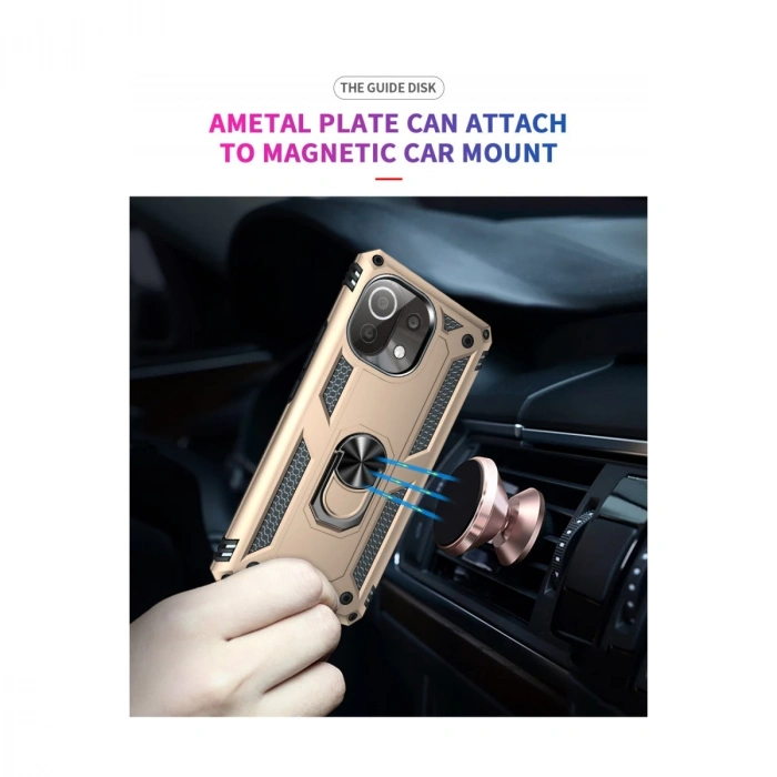 Xiaomi Mi 11 Lite Kılıf Sofya Yüzüklü Silikon Kapak - Gold