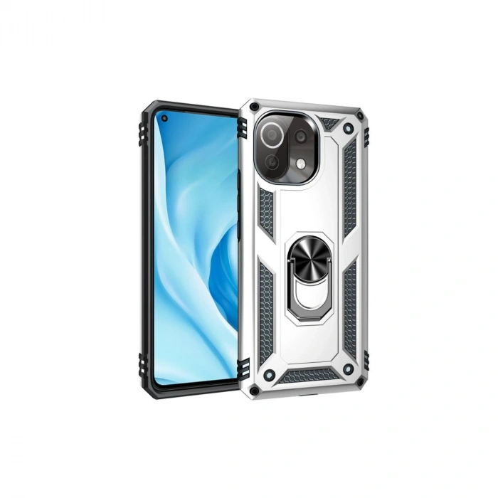 Xiaomi Mi 11 Lite Kılıf Sofya Yüzüklü Silikon Kapak - Gümüş