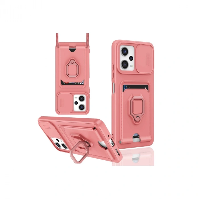 Xiaomi Poco X5 5g Kılıf Zuma Kartvizitli Yüzüklü Silikon - Pembe