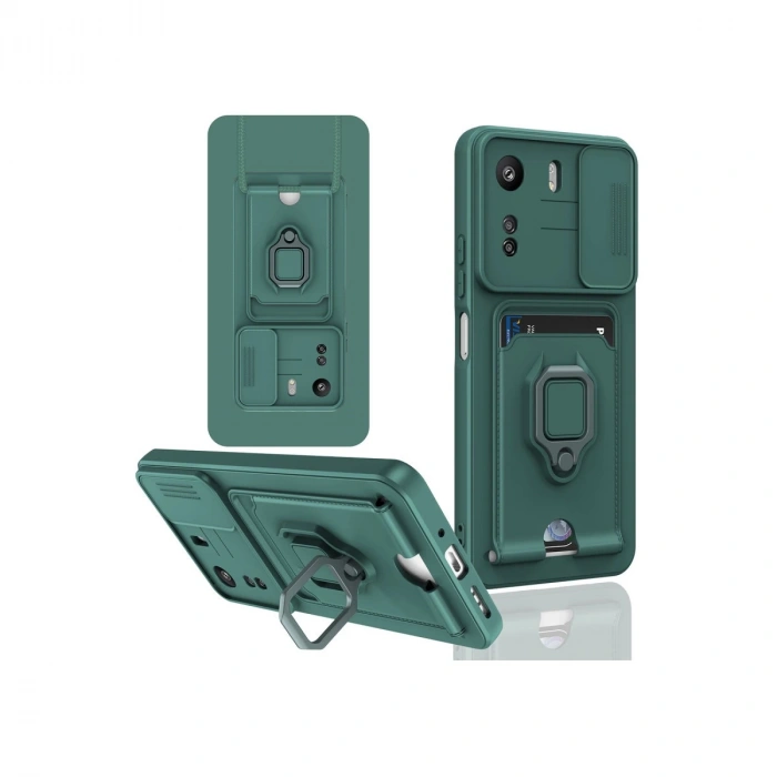 Xiaomi Redmi 13c Kılıf Zuma Kartvizitli Yüzüklü Silikon - Yeşil