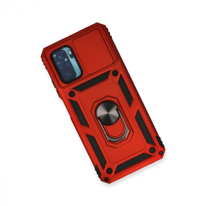 Xiaomi Redmi Note 10 Kılıf Pars Lens Yüzüklü Silikon - Kırmızı