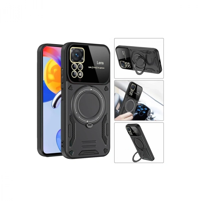 Xiaomi Redmi Note 11 Pro Kılıf Joy Lens Standlı Kapak - Koyu Yeşil