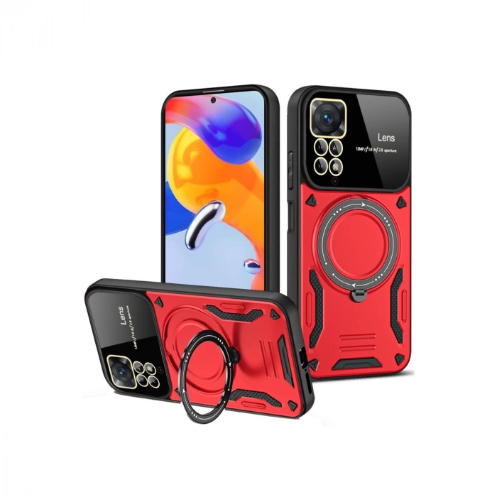 Xiaomi Redmi Note 12 Pro 4g Kılıf Joy Lens Standlı Kapak - Kırmızı
