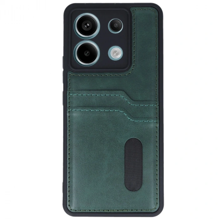 Xiaomi Redmi Note 13 Pro 5g Kılıf Sara Kartvizitli Deri Kılıf - Koyu Yeşil