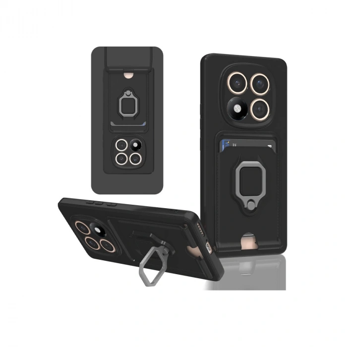 Xiaomi Redmi Note 14 Pro Plus Kılıf Zuma Kartvizitli Yüzüklü Silikon - Siyah