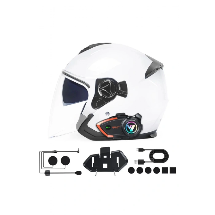 Yeni Model Y80-2x Motosiklet İntercom 2 Kişilik Bağlantı Rgb Işıklı Bluetooth Kulaklık Seti
