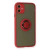 İphone 11 Kılıf Montreal Yüzüklü Silikon Kapak - Kırmızı