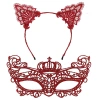 Lüks Kırmızı Dantel Taçlı Maske Seti 2 No - Parti, Balo, Kostüm Aksesuarı