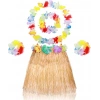 Yetişkin Çocuk Hawaii Parti Seti - 40 Cm Naturel Etek + Çiçek Aksesuarlar (5 Parça)