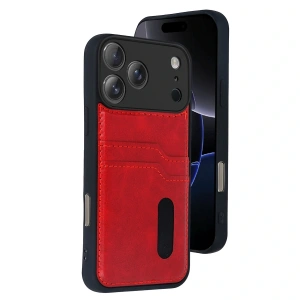 Apple İphone 17 Pro Sara Kartvizitli Deri Kılıf - Kırmızı