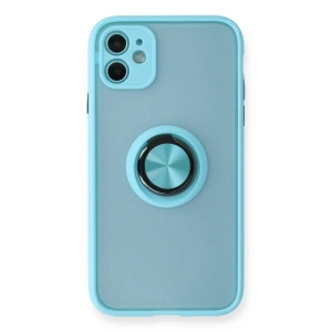 İphone 11 Kılıf Montreal Yüzüklü Silikon Kapak - Buz Mavi
