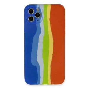 İphone 11 Pro Kılıf Ebruli Lansman Silikon - Mavi-turuncu