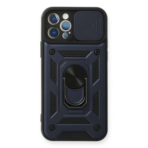 İphone 12 Pro Kılıf Pars Lens Yüzüklü Silikon - Lacivert