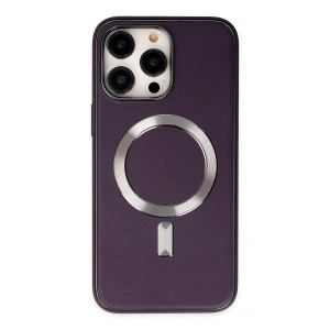İphone 13 Pro Max Kılıf Coco Deri Magneticsafe Silikon - Derin Mor