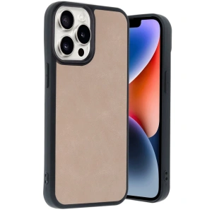İphone 14 Pro Max Kılıf Aras Deri Kapak - Pudra