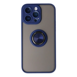 İphone 14 Pro Max Kılıf Montreal Yüzüklü Silikon Kapak - Lacivert