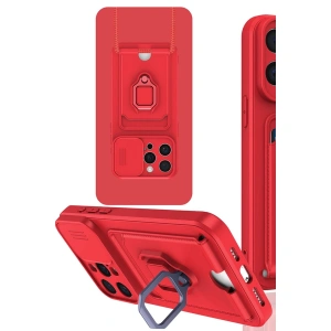 İphone 15 Pro Kılıf Zuma Kartvizitli Yüzüklü Silikon - Kırmızı