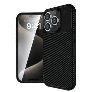 İphone 16 Pro Max Kılıf Auto Focus Karbon Kapak - Siyah