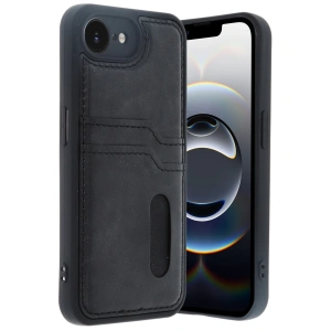 İphone 16e Kılıf Sara Kartvizitli Deri Kılıf - Siyah