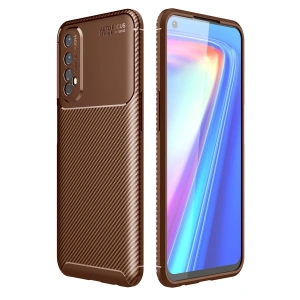 Realme 7 Kılıf Auto Focus Karbon Kapak - Kahverengi