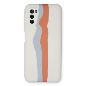 Samsung Galaxy A03s Kılıf Ebruli Lansman Silikon - Beyaz-turuncu