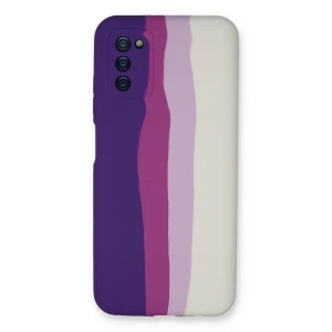 Samsung Galaxy A03s Kılıf Ebruli Lansman Silikon - Mor-beyaz