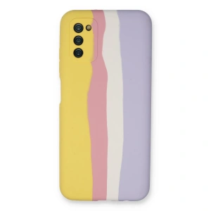 Samsung Galaxy A03s Kılıf Ebruli Lansman Silikon - Sarı-mavi