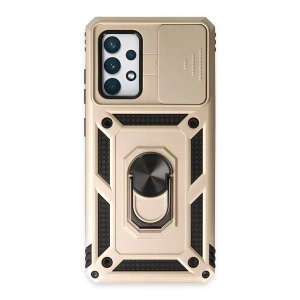 Samsung Galaxy A52 Kılıf Pars Lens Yüzüklü Silikon - Gold