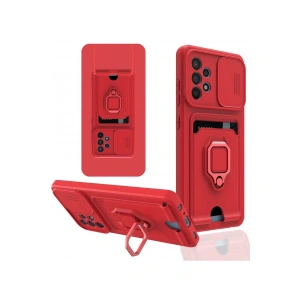 Samsung Galaxy A52 Kılıf Zuma Kartvizitli Yüzüklü Silikon - Kırmızı