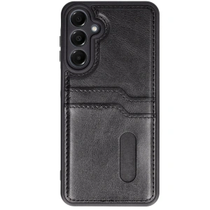 Samsung Galaxy S24 Fe Kılıf Sara Kartvizitli Deri Kılıf - Siyah