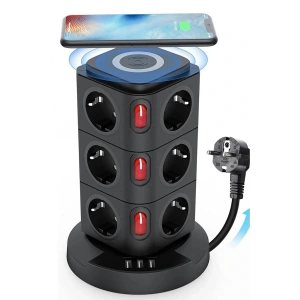 Termal Akım Korumalı Isıya Dayanıklı 3 Usb 12 Priz Ve Wireless Kablosuz Şarj 2.4 Amper Kablolu Priz